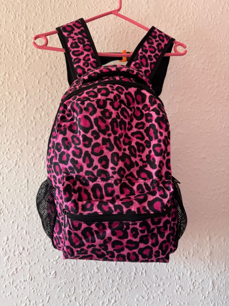 Pink Black Leopard Backpack 