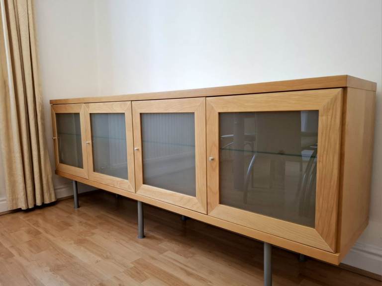 Wooden Sideboard with Glass Doors – Good Condition