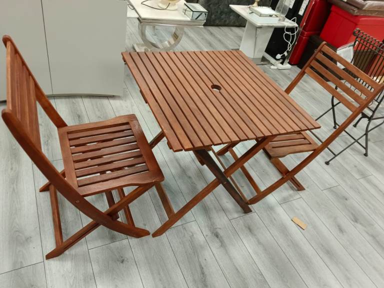 Outdoor Garden Patio Wooden Slatted Folding Table + 4 Chairs (Was £199)
