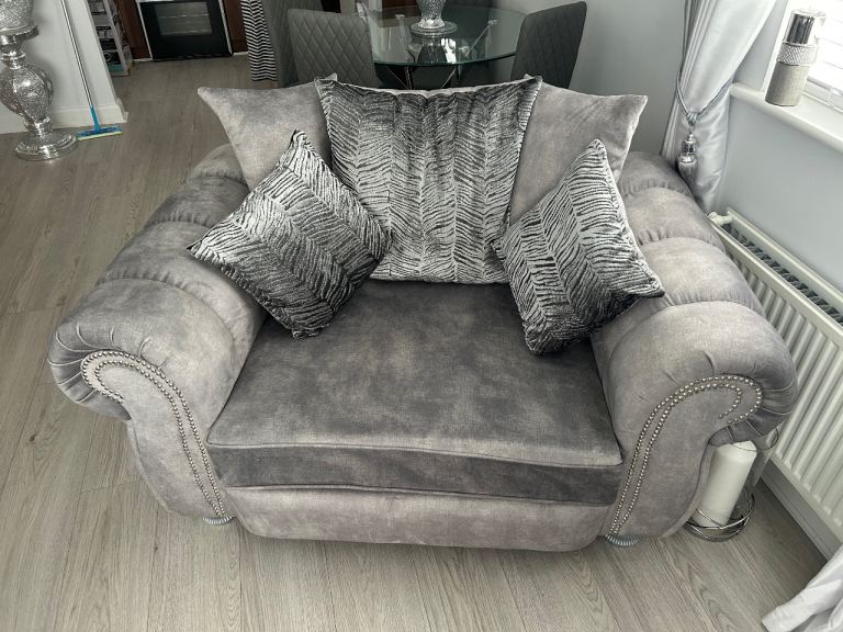 Grey Fabric Sofa and Armchair Set – Good Condition