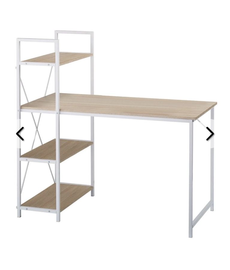 Smart Desk with Integrated Shelving – White Metal, Wood Effect