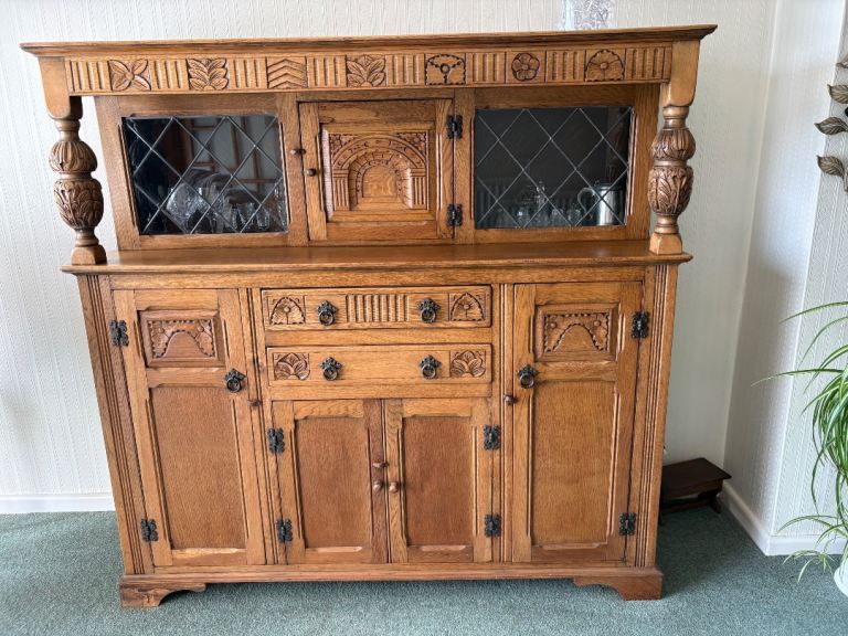 Wood half dresser with glass cabinet