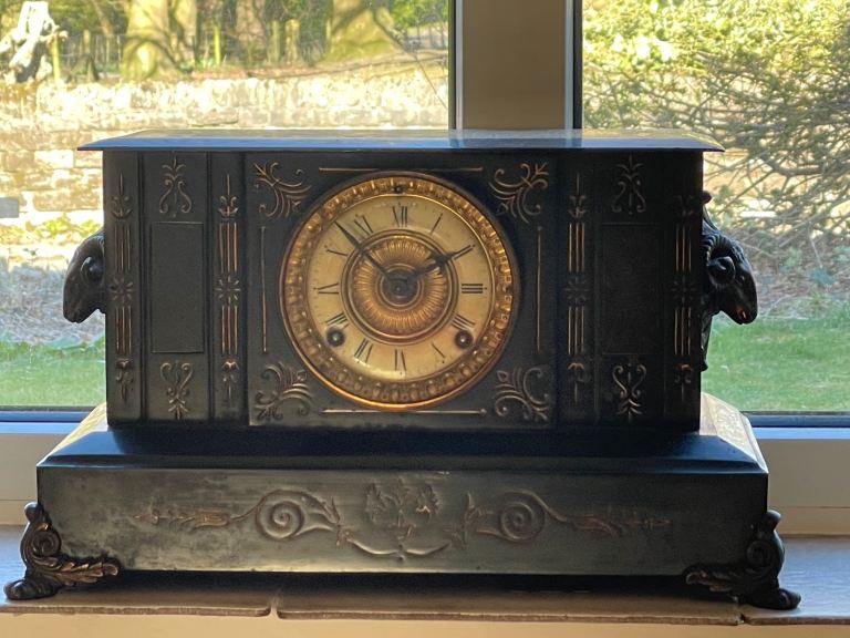 Large Ansonia Rams Head Mantle Clock