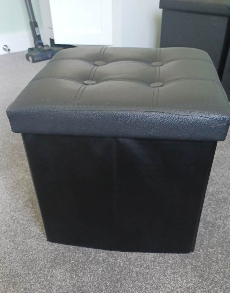 Black Faux Leather Storage Stool – Good Condition