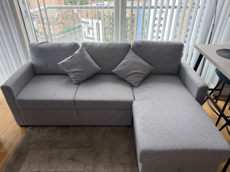 Grey Corner Sofa Bed with Storage – Great Condition
