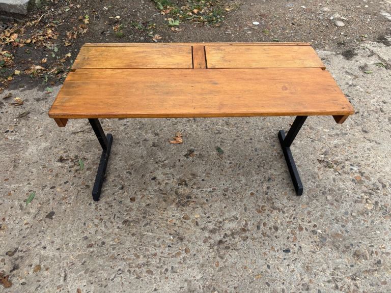 Wooden Folding Table with Metal Legs – Fair Condition