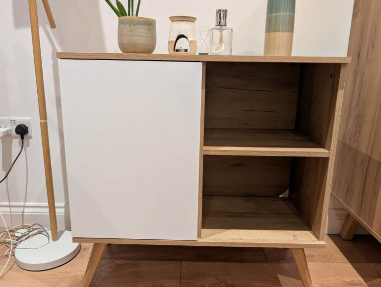 White & Oak Wooden Sideboard Cabinet with Storage 80x79x35