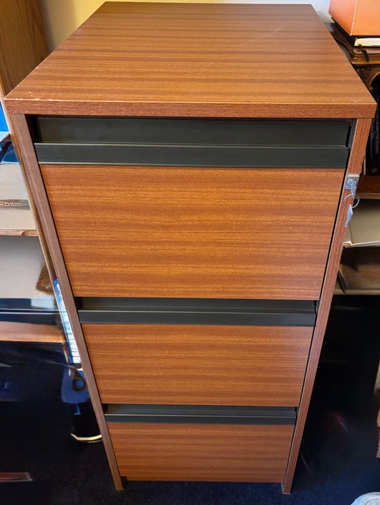 Retro, teak veneer 3-drawer filing cabinet