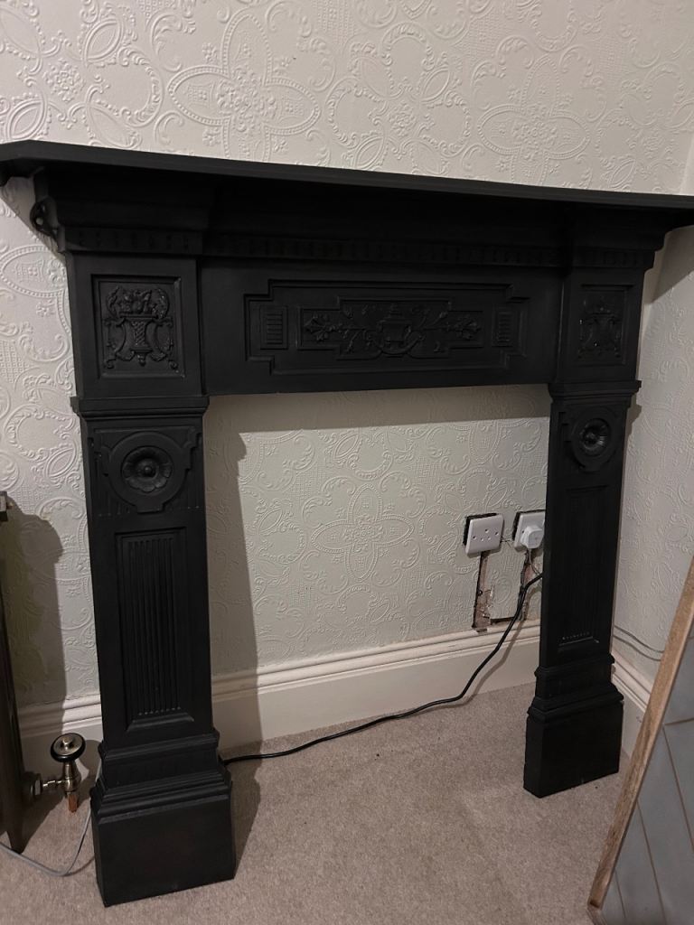 Victorian Antique Cast Iron Fireplace Mantle. Log Burner Fire Surround