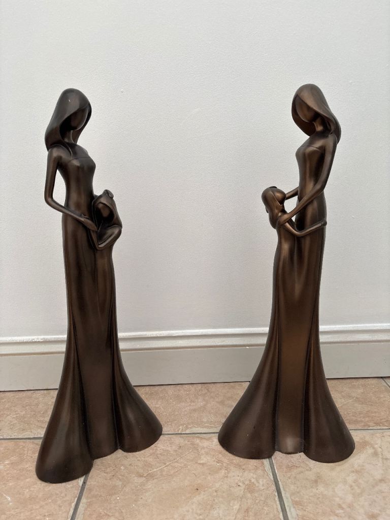 Pair of Bronze Mother & Child Figurines – Excellent Condition