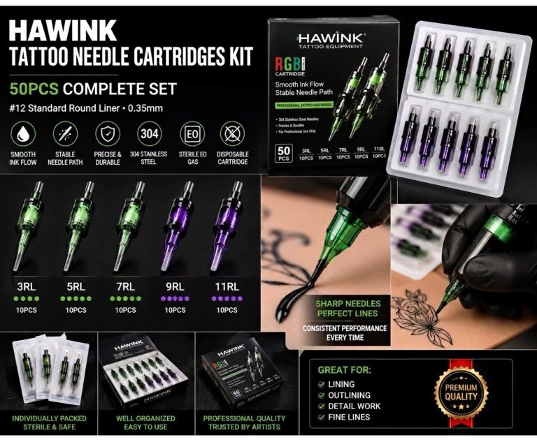 Hawink RGB Tattoo Needle Cartridges – 50 Pack