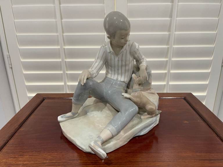 Lladro Porcelain Boy with Dog Figurine