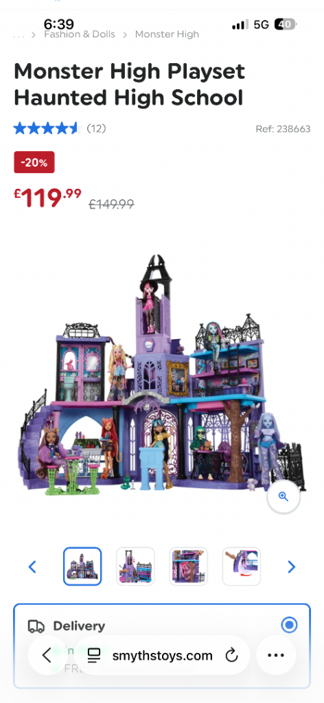 A monster high dolls house & a pony Cycle