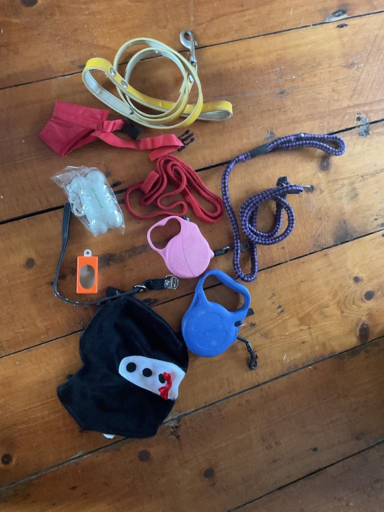 Bundle of dog leads clicker poo bag holder 
