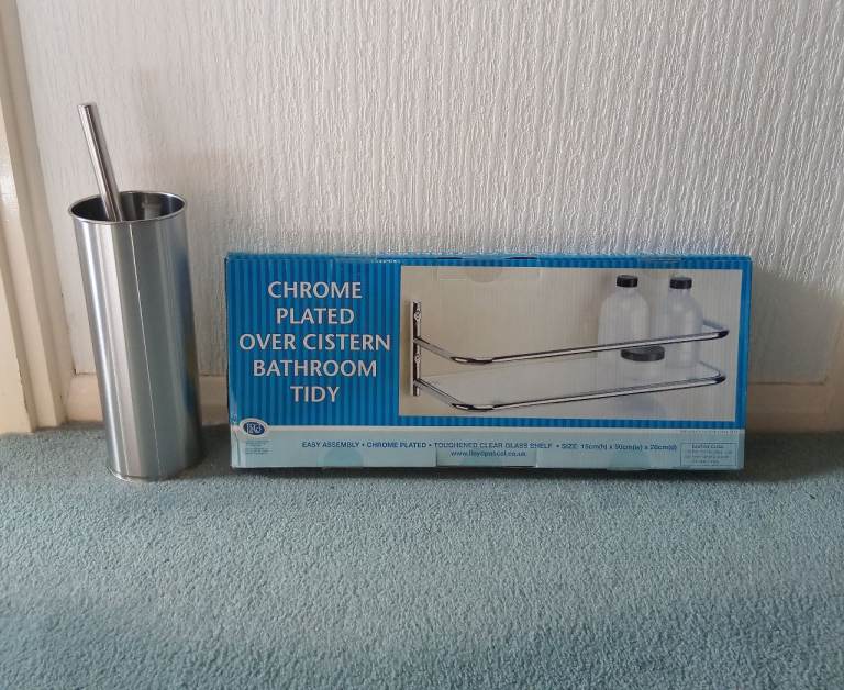 New Chrome Bathroom Shelf & Toilet Brush