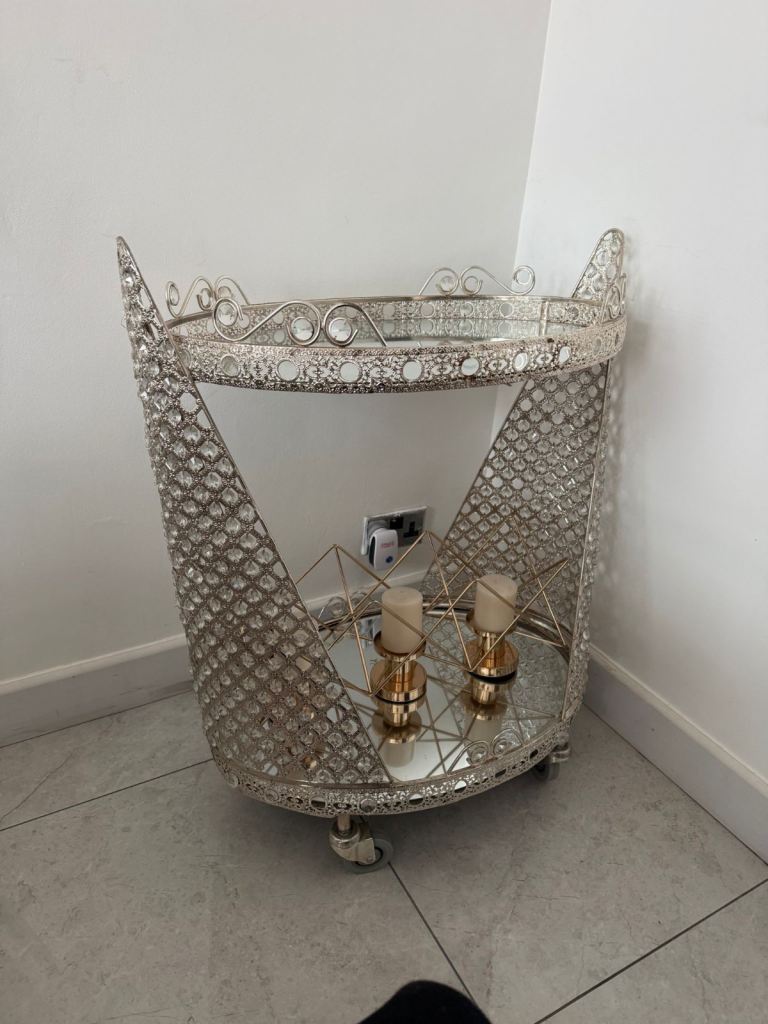 Silver Mirrored Trolley Table – Good Condition
