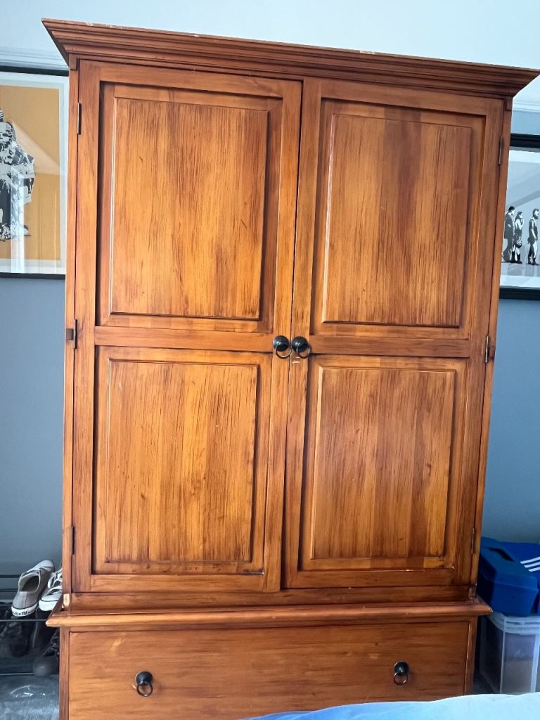 Solid Wood Double Wardrobe with bottom drawer chest