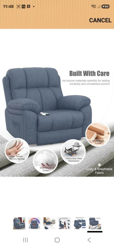 Fully Electric Comfortable Bluey grey colour Electric Recliner Chair with Lift Assist