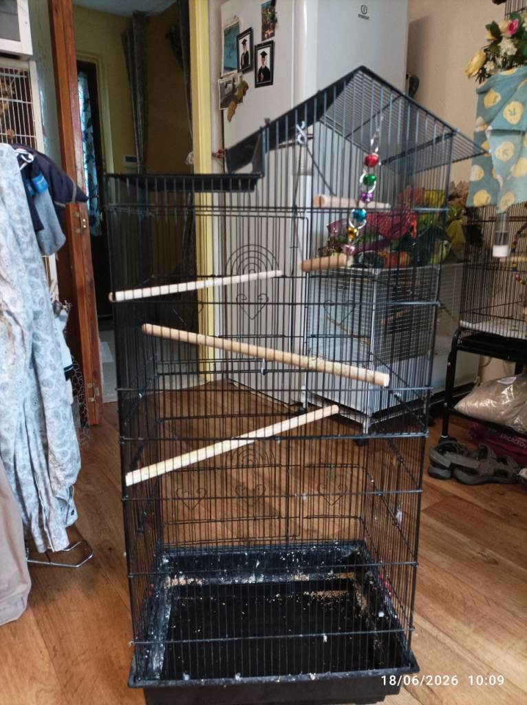 Black Metal - Tall Bird Cage for small Finches or Budgies or Canaries has narrow bars