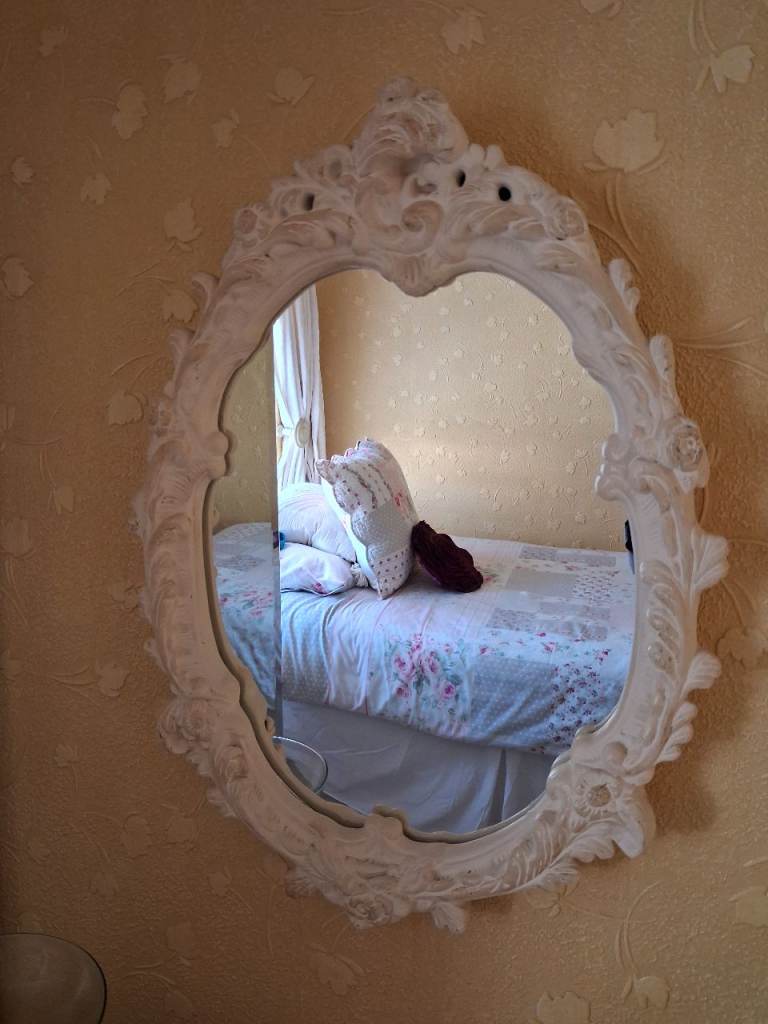 Vintage Ornate Plaster Framed Mirror Oval 24 x 18 inches