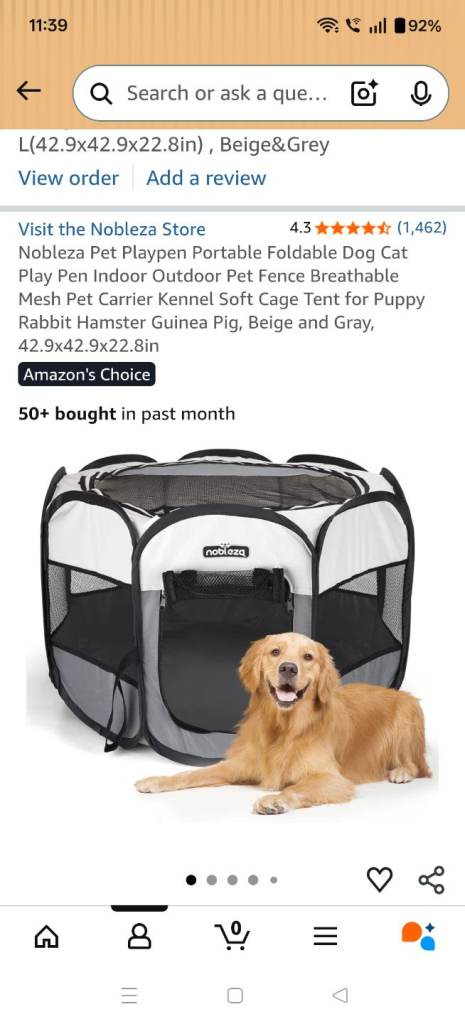 Large 42.9x42.9x22.8in foldable pet playpen