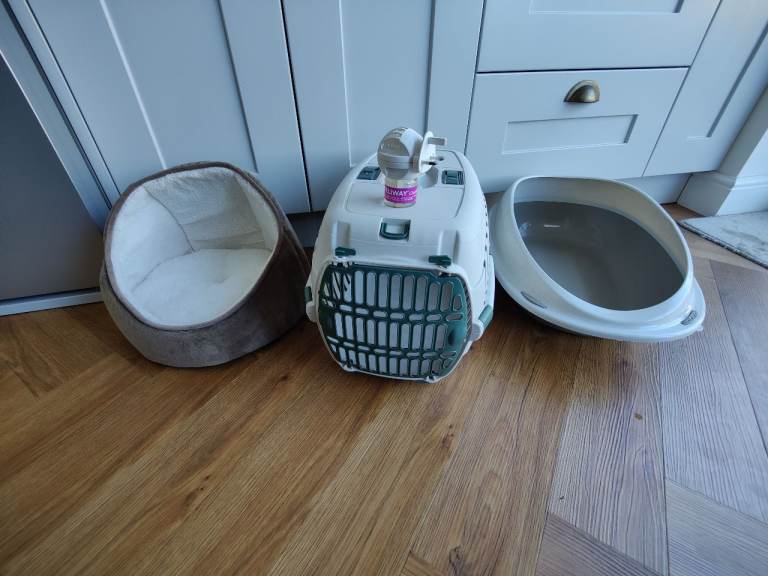 Cat Bed, Pet Carrier, Litter Tray & Feliway Calming Plug-in
