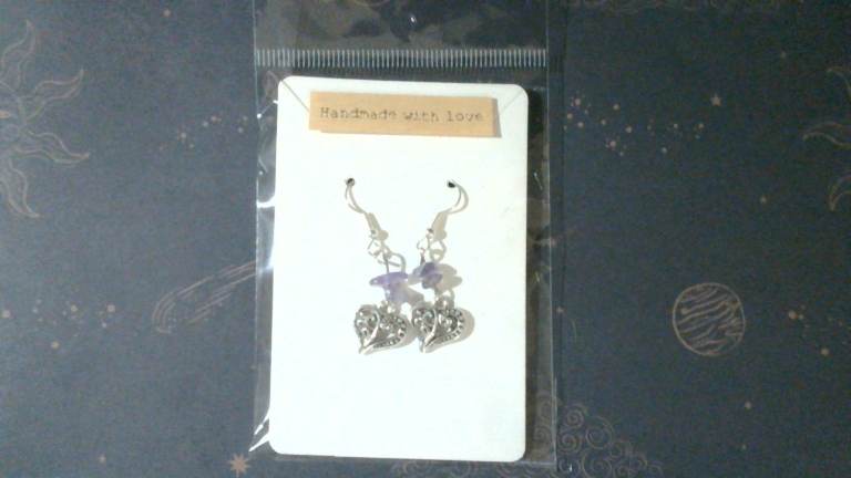 silver plated amethyst heart earrings 