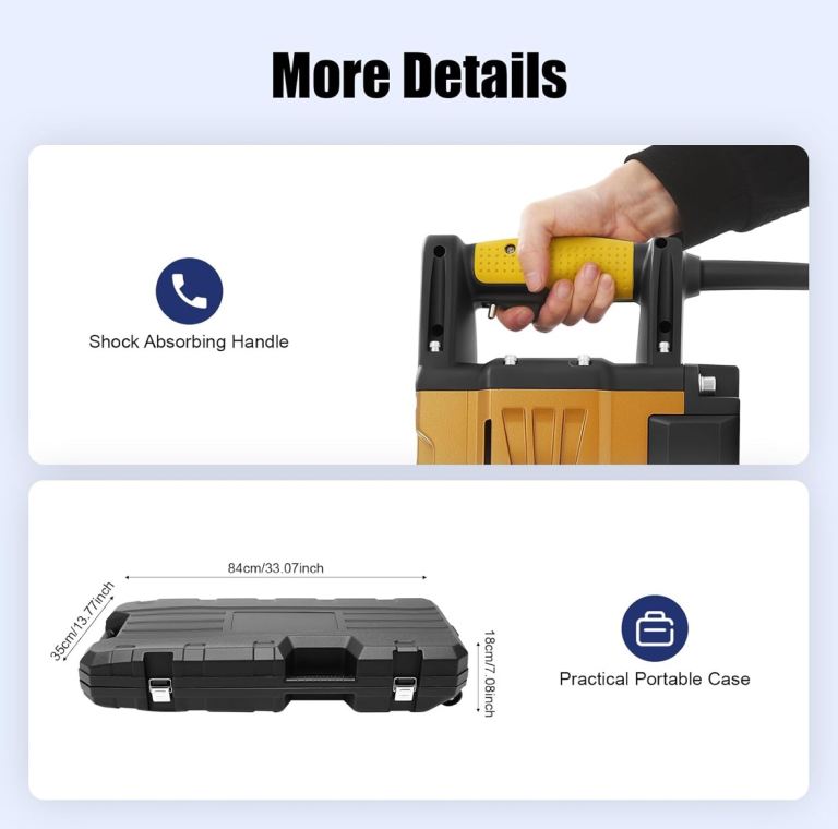 New demolition hammer drill with 3 chisels and carry case