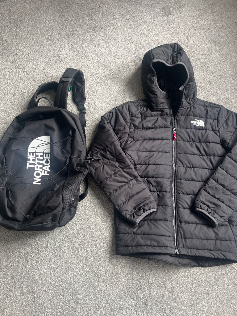 The North Face Puffer Jacket and Backpack – Black, Good Condition