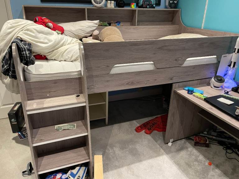 Jupiter Grey Oak Wooden Mid Sleeper Cabin Bed Frame - 3ft Single