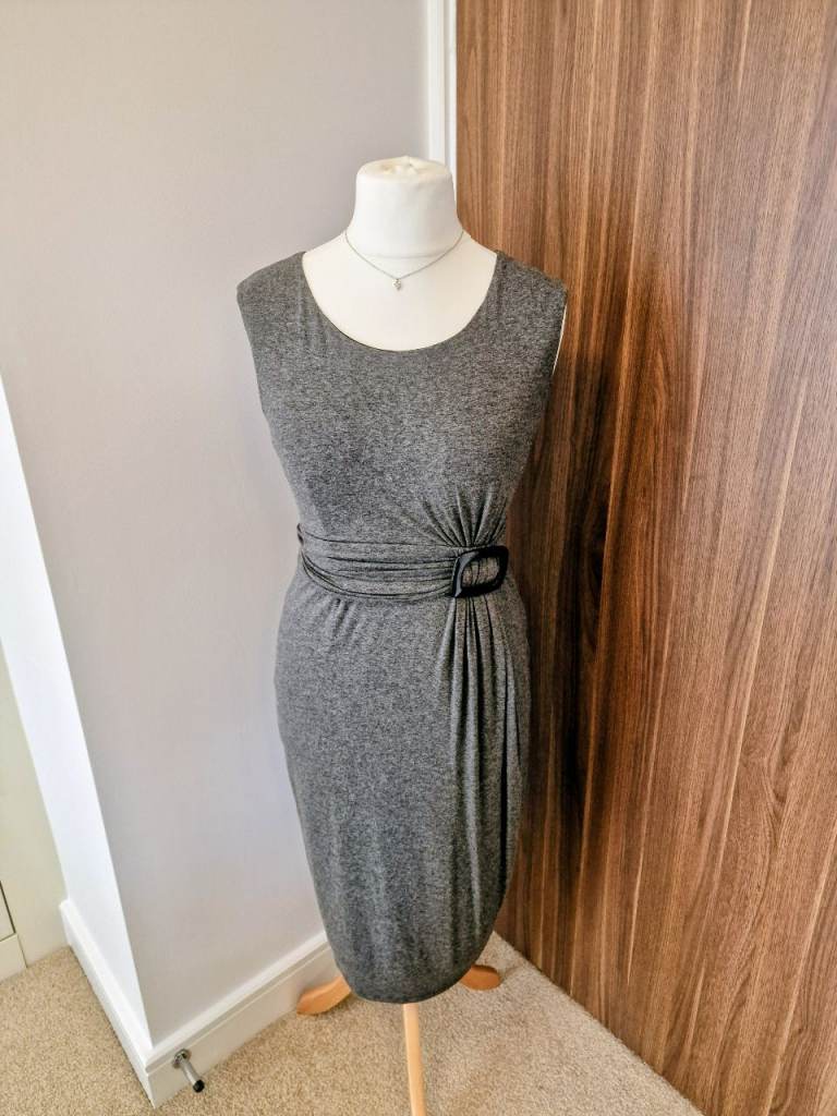 PRECIS Size 10 Grey Jersey Wrap Midi Dress - Summer Smart Casual Event