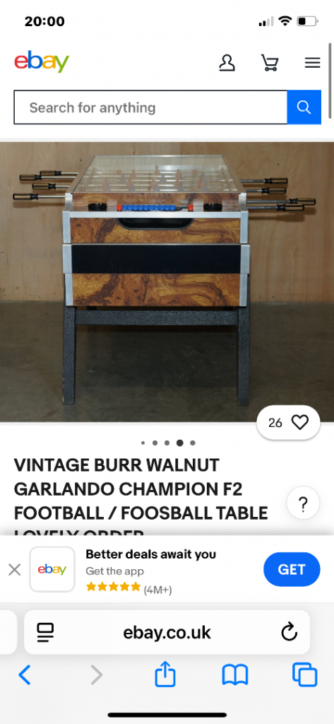 Vintage Burr Walnut Garlando football table