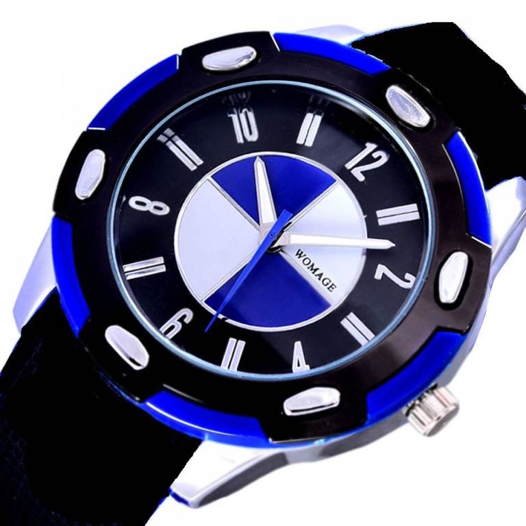 Gents BMW Style Watch Blue White Face Black Genuine Leather Strap & Key Fob