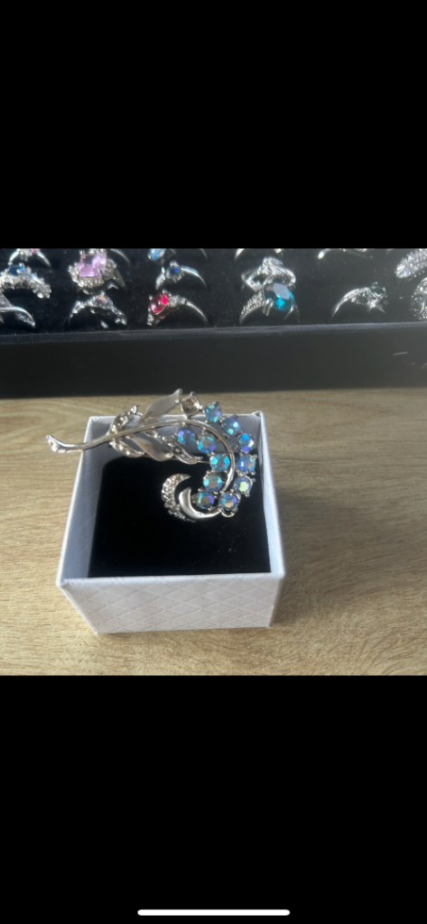 Blue and silver stone brooch