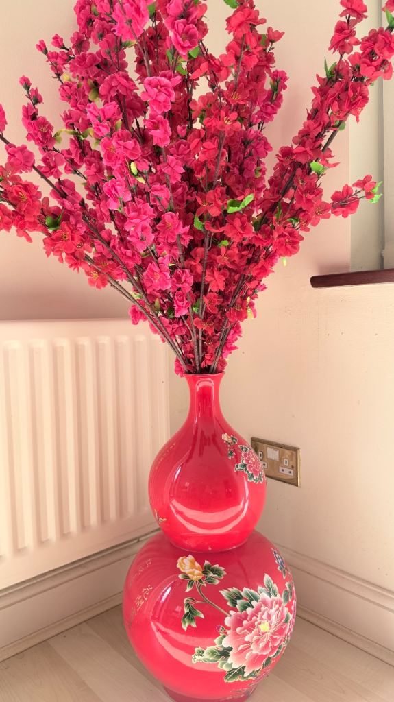 Artificial Cherry Blossoms in Pink Chinese\-Style Vase