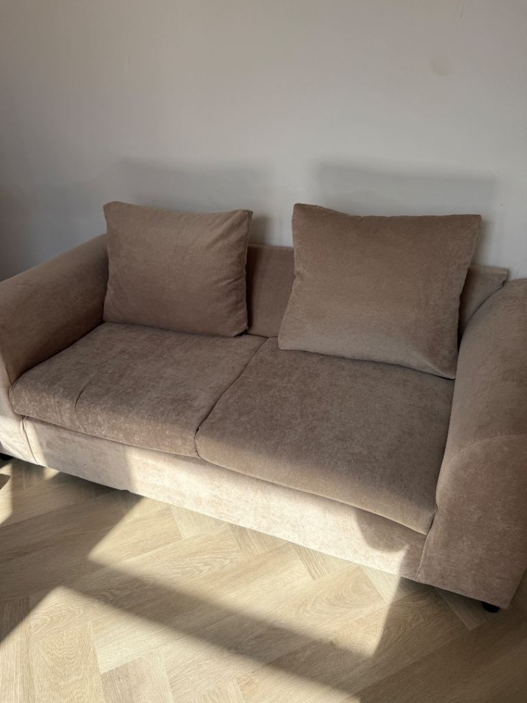 Two and Three Seater Sofas, Beige Fabric, Good Condition