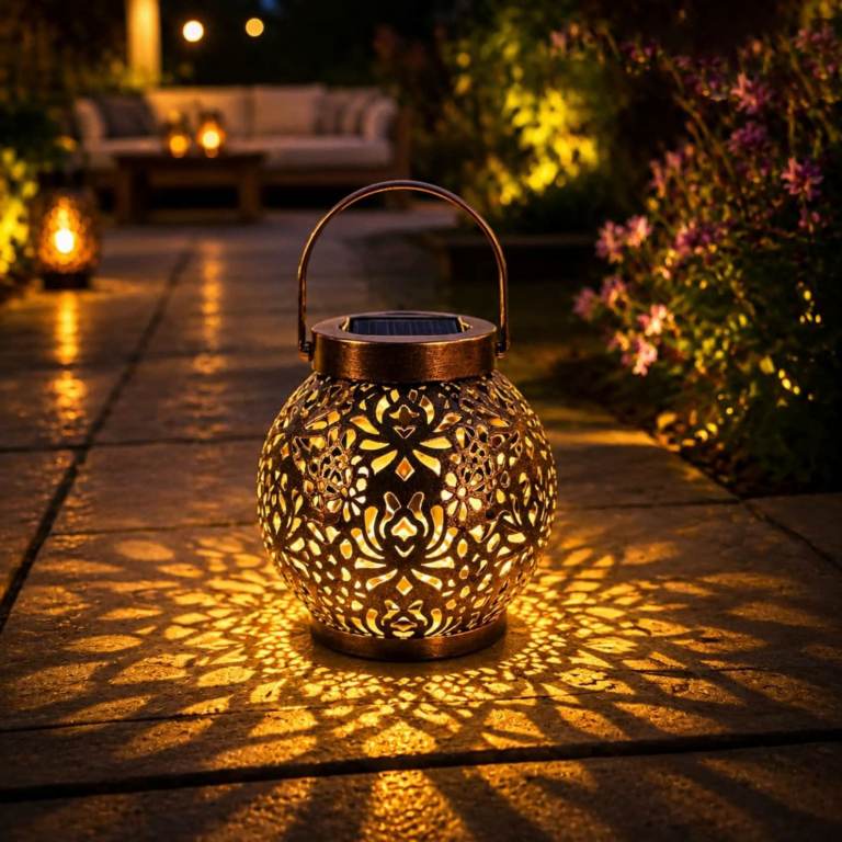 Solar Hanging Lantern | Waterproof Outdoor Garden Light | Vintage Hollow Metal Projection Lamp