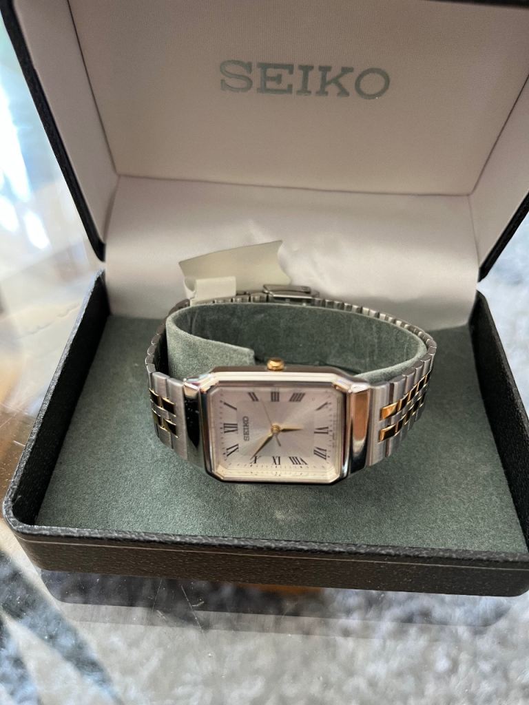 Vintage SEIKO Rectangular Silver and Gold Tone Watch - Brand New with Tags