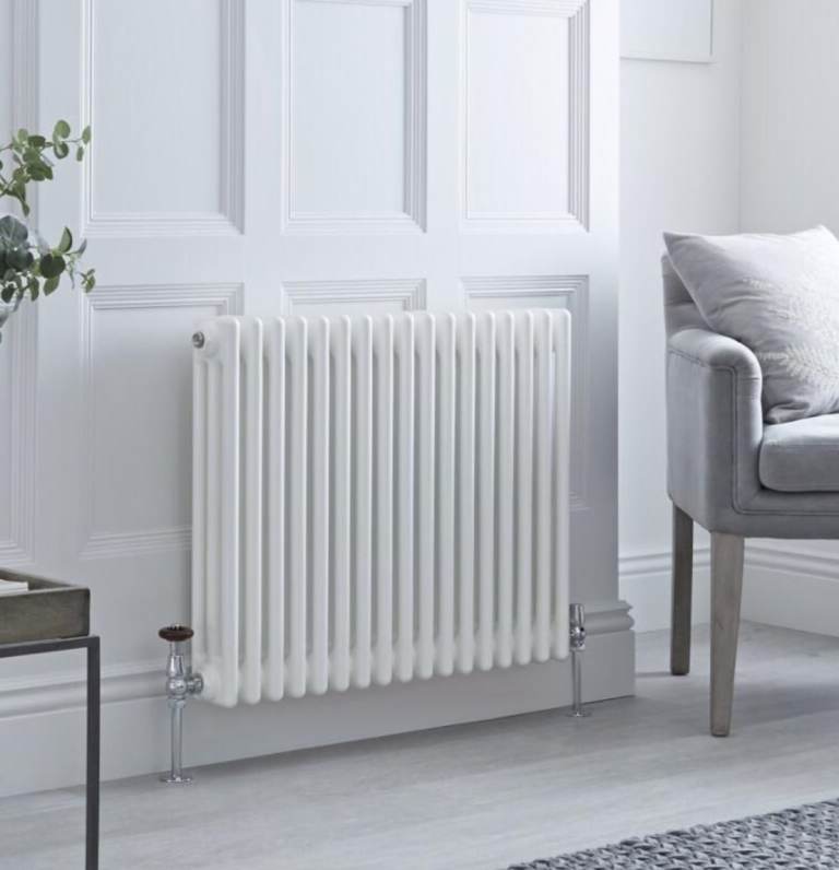 Milano Windsor - Horizontal Triple Column White Traditional Cast Iron Style Radiator - 600mm x 785mm