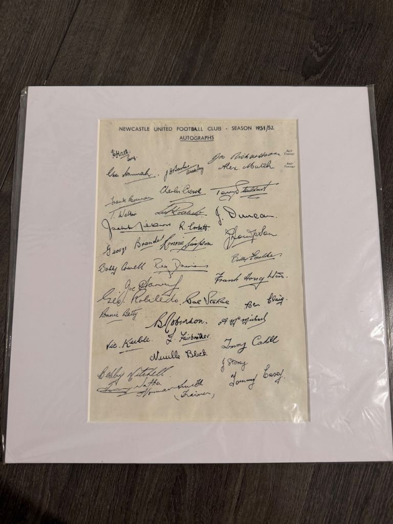 Newcastle United 1951/52 Signed Team Sheet – Vintage Football Item
