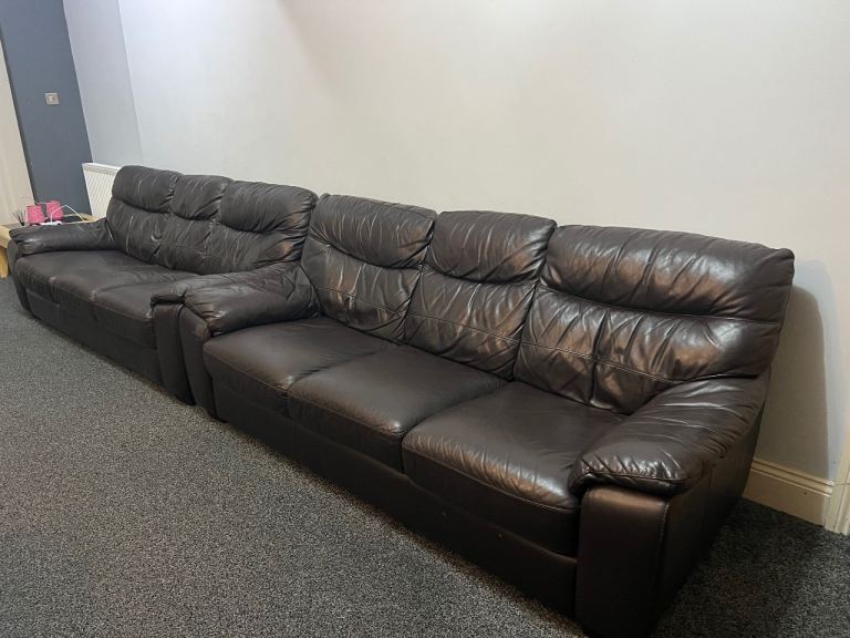 x2 Black Leather Sofa