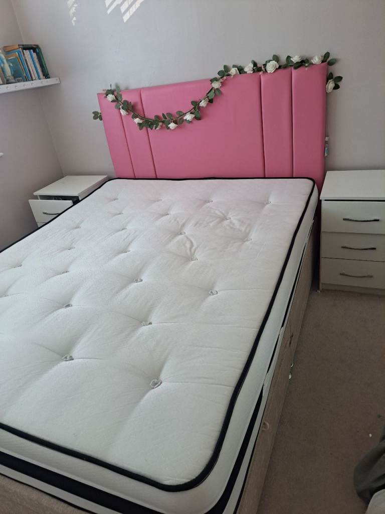 King sized bed and mattress with headboard