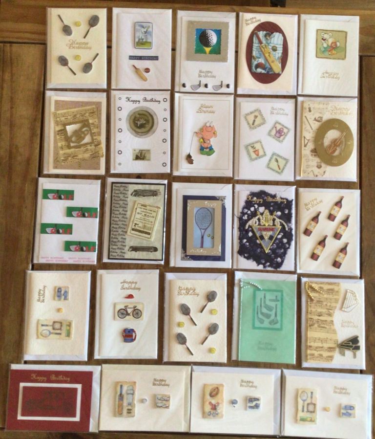 24 Handmade Birthday Greetings Cards Includes Envelopes (Sports, Hobbies)