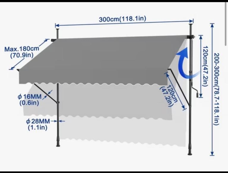 New Grey Manual Retractable Awning 300cm x 180cm