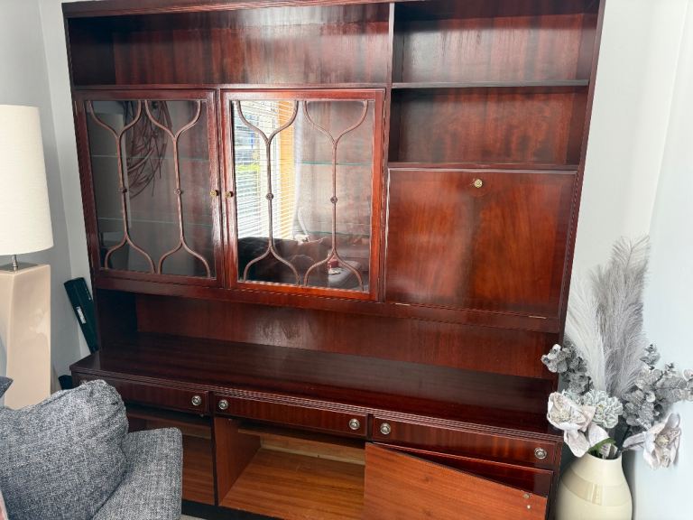 FREE. Large Wooden Sideboard with Display Cabinet and Drop-Down Bar