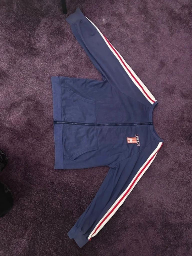 Pitao Navy Blue Retro Sporty Zip-Up Top, UK 12-14