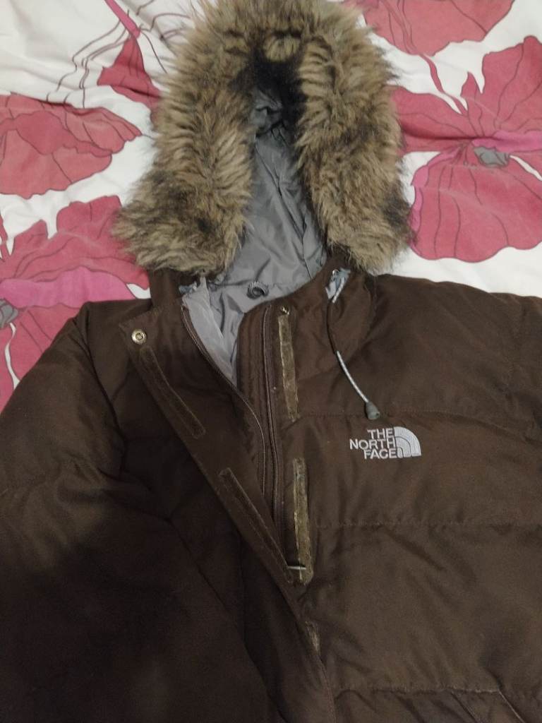 The North Face Brown Puffer Jacket with Faux Fur Hood