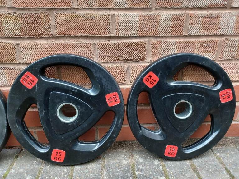 2 x 15KG OLYMPIC GRIP WEIGHTS PLATES SET - 2 Inch Holes