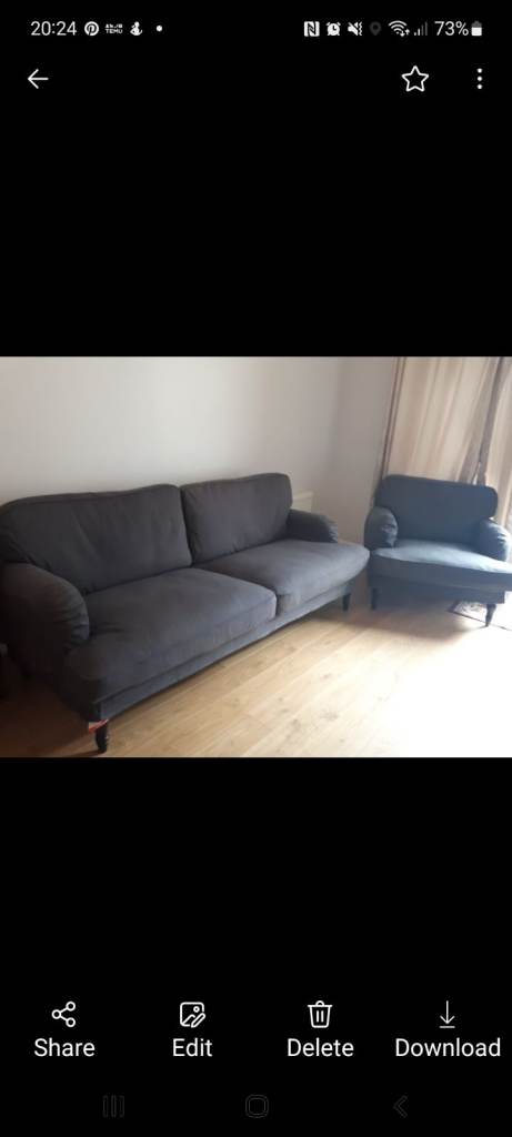 Dark Grey Ikea Three-Seater Sofa and Matching Armchair – Good Condition