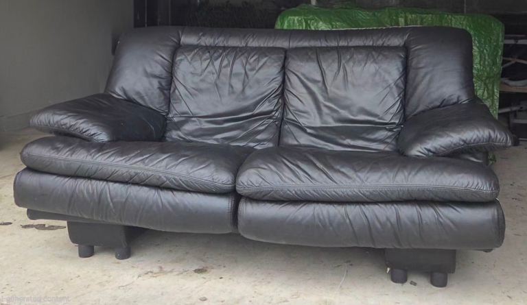 Italian Soft Leather Black Sofa. 